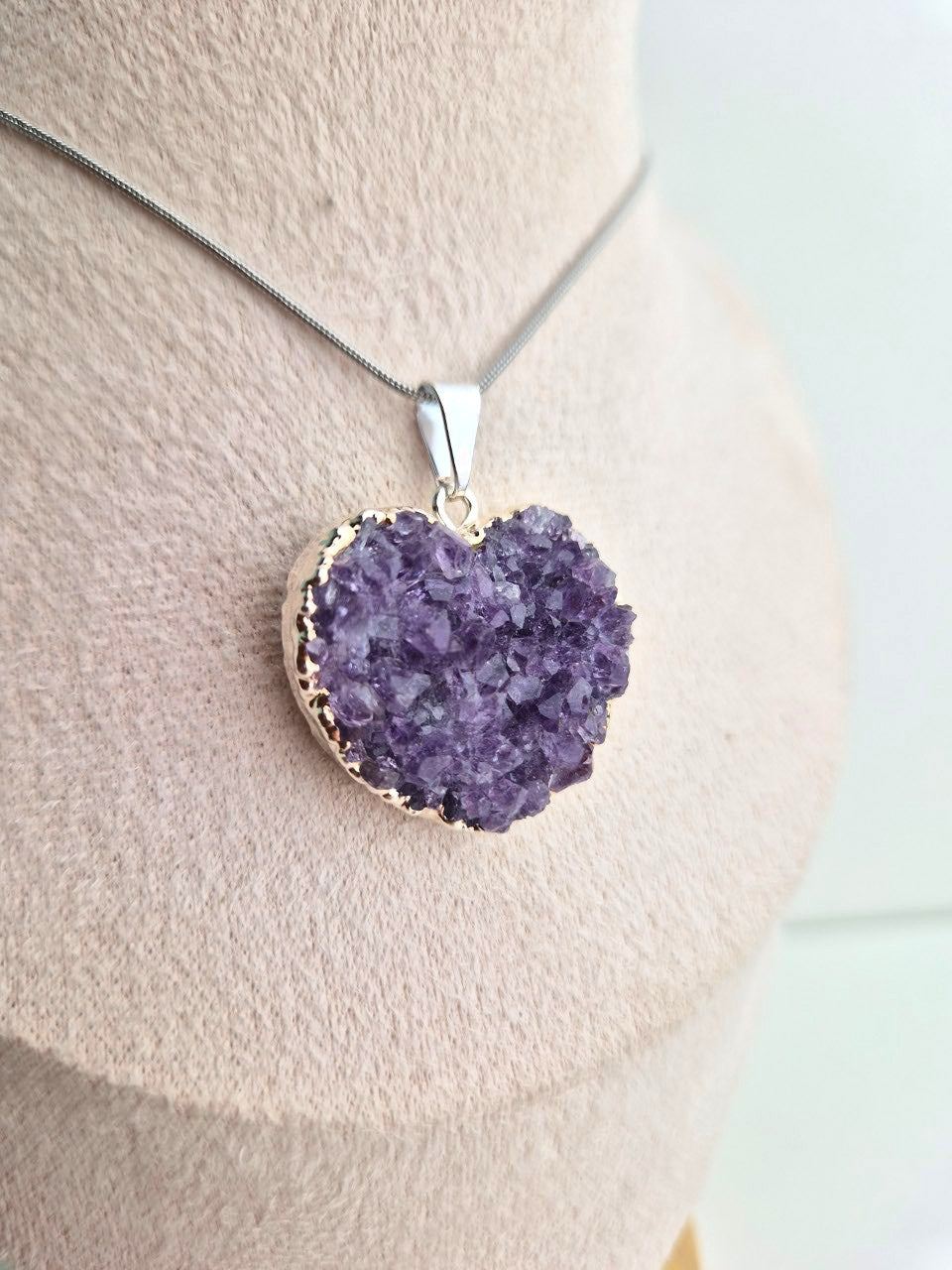 Amethist druzy hart halsketting zilver