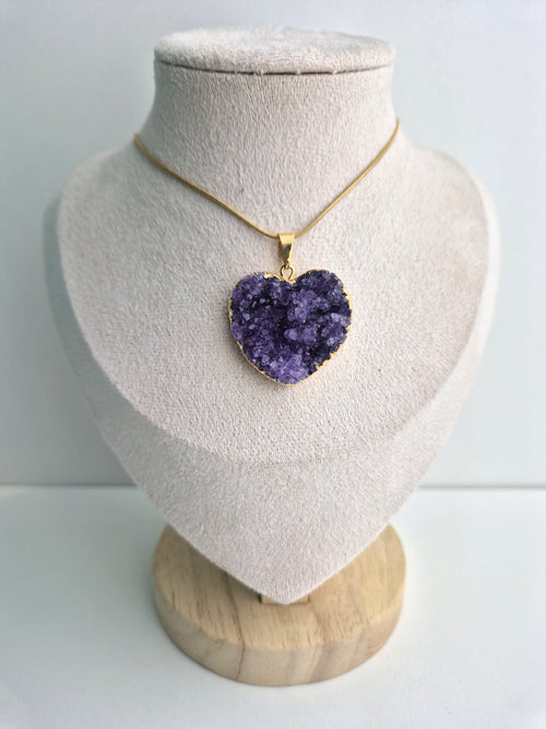 Amethist druzy hart halsketting goud